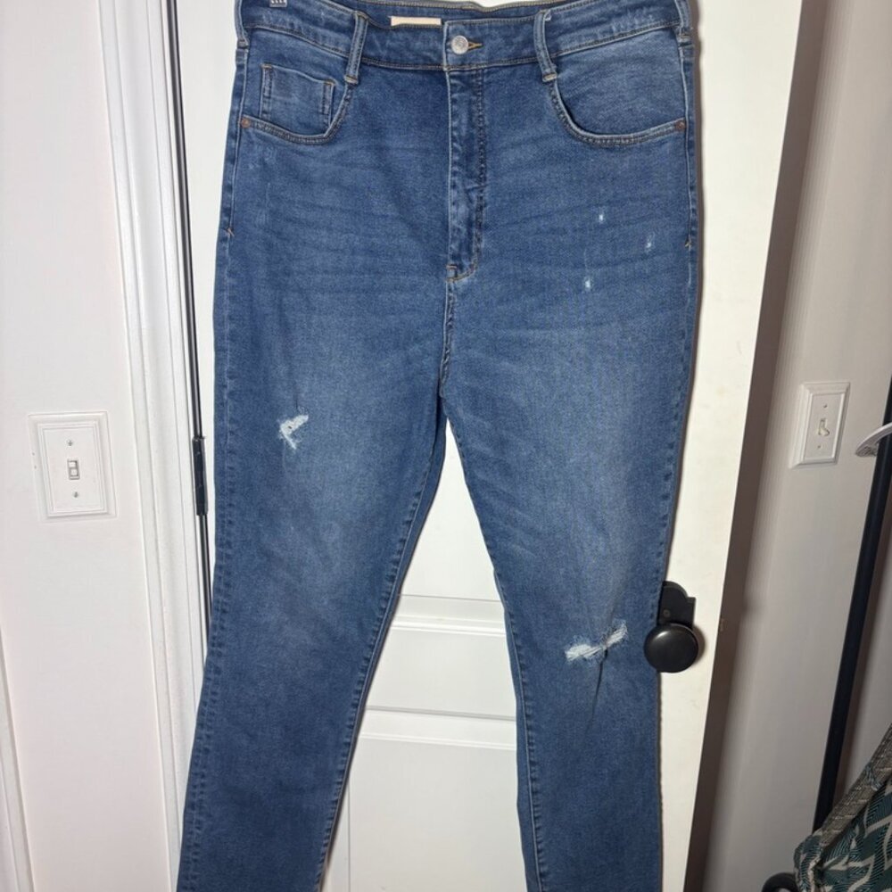 Pilcro and the Letterpress Blue Distressed Straight-Leg Jeans - Picture 2 of 14